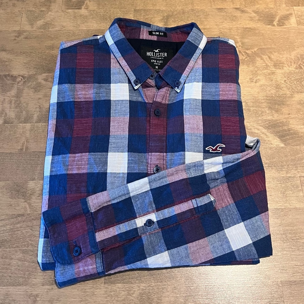 Hollister Men’s Button-down Plaid Shirt Slim Fit Size M